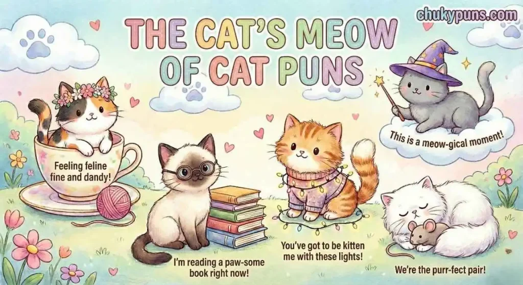 170+ Best Cat Puns and Jokes That Are Purr-fectly Hilarious 6 The cat's Meon of cat puns